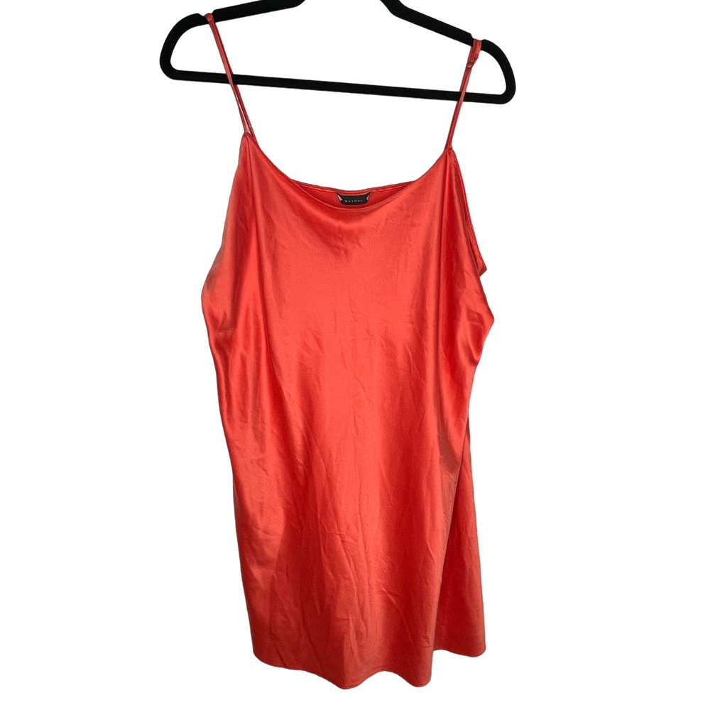 Natori M Stretch Satin $150 Silky Chemise Slip Mini Dress Lingerie Pajamas Coral